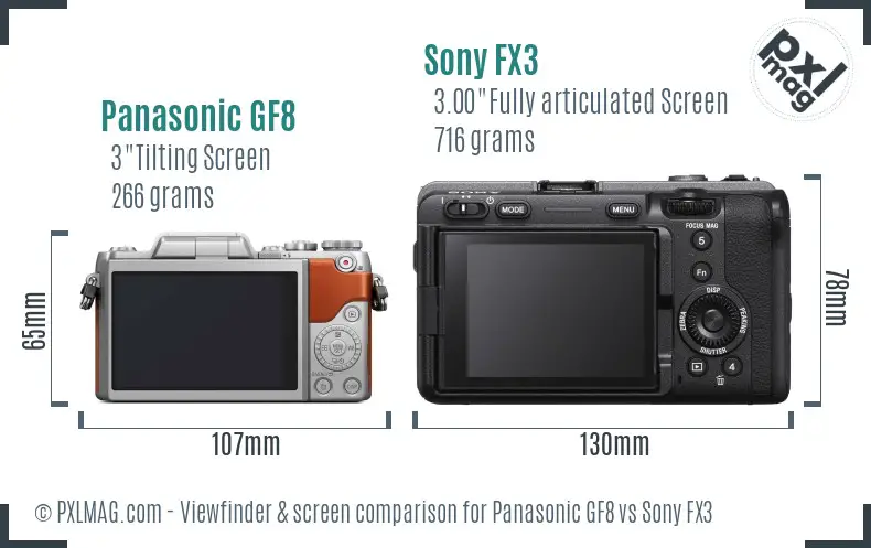 Panasonic GF8 vs Sony FX3 Screen and Viewfinder comparison