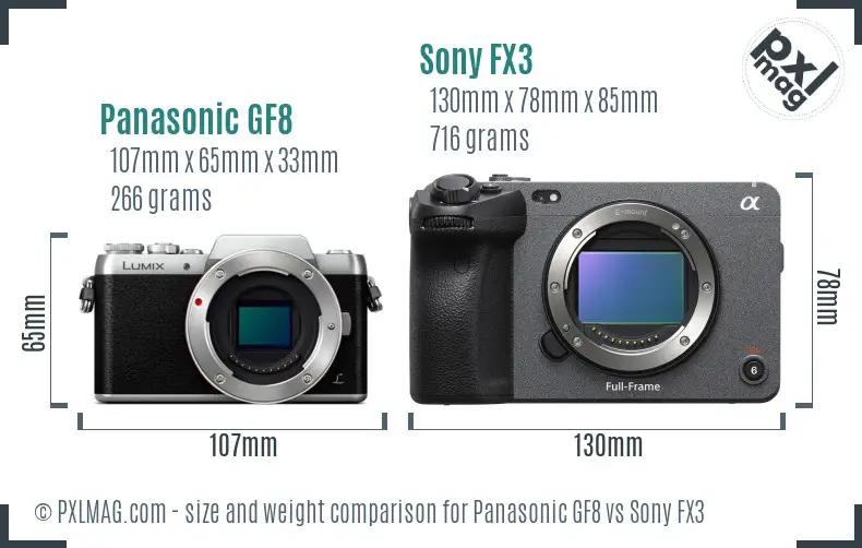 Panasonic GF8 vs Sony FX3 size comparison