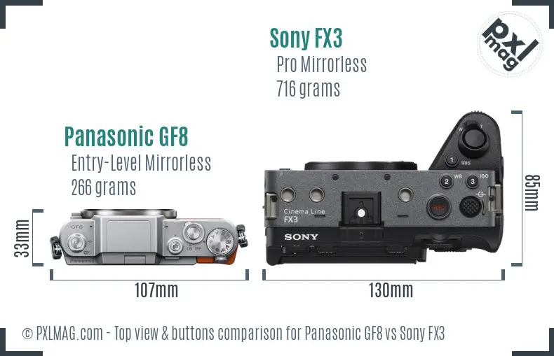 Panasonic GF8 vs Sony FX3 top view buttons comparison