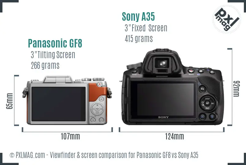 Panasonic GF8 vs Sony A35 Screen and Viewfinder comparison