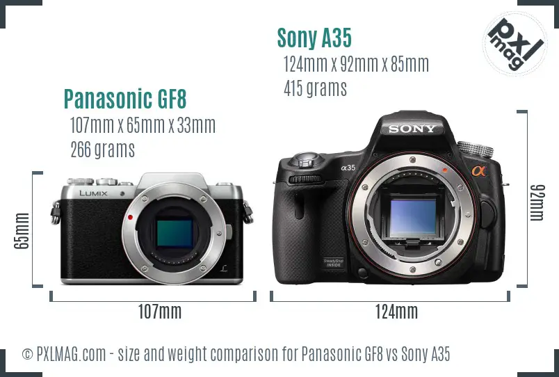 Panasonic GF8 vs Sony A35 size comparison