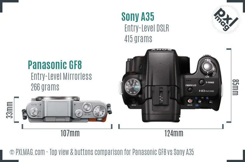 Panasonic GF8 vs Sony A35 top view buttons comparison