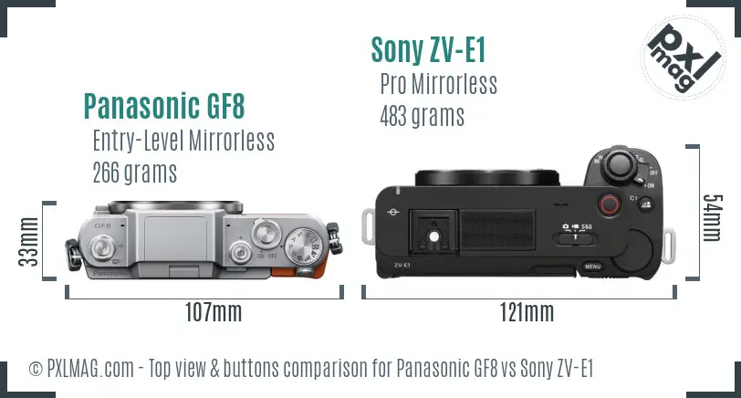 Panasonic GF8 vs Sony ZV-E1 top view buttons comparison Panasonic GF8 vs Sony ZV-E1 top view buttons comparison