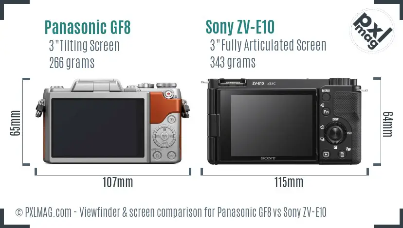 Panasonic GF8 vs Sony ZV-E10 Screen and Viewfinder comparison