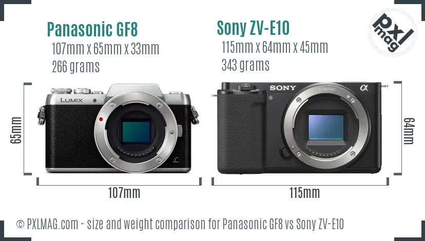 Panasonic GF8 vs Sony ZV-E10 size comparison