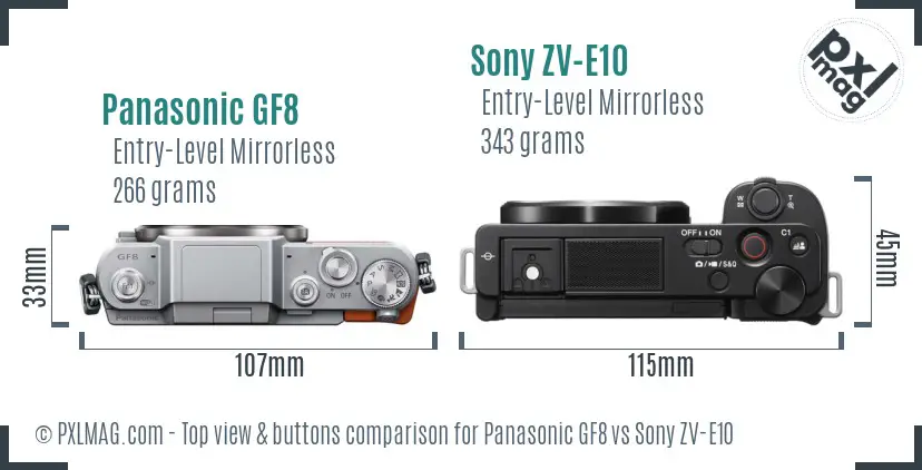 Panasonic GF8 vs Sony ZV-E10 top view buttons comparison