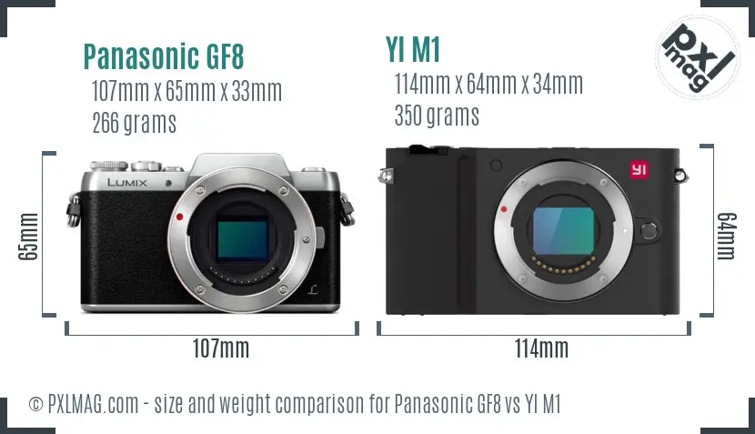 Panasonic GF8 vs YI M1 size comparison