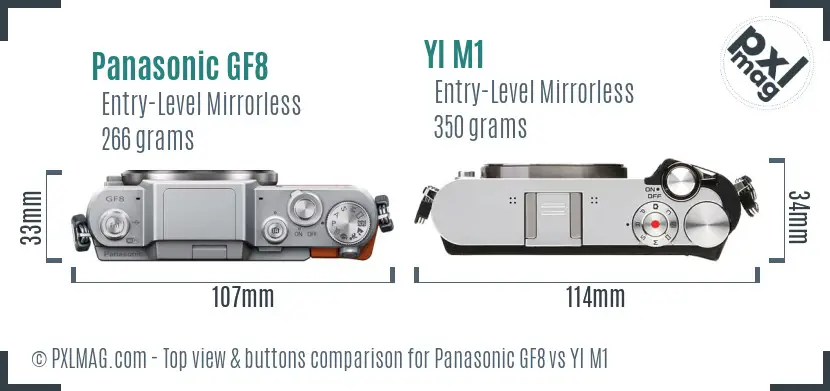 Panasonic GF8 vs YI M1 top view buttons comparison
