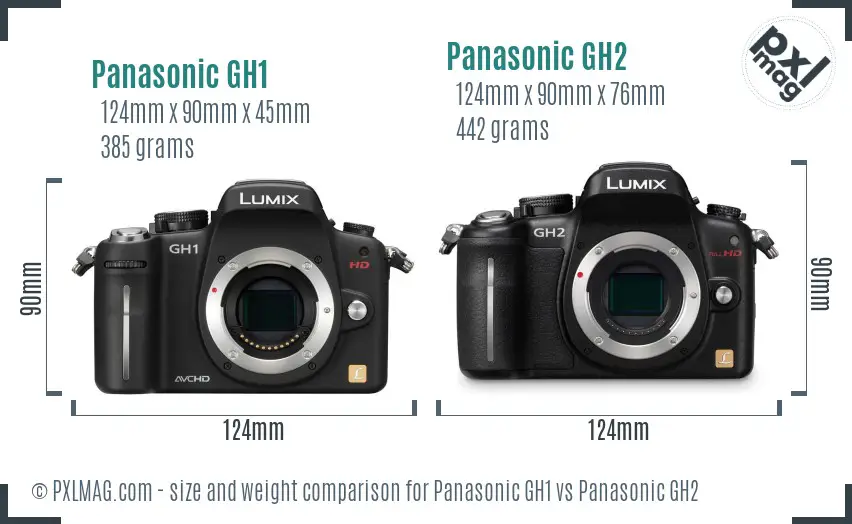 Panasonic GH1 vs Panasonic GH2 size comparison