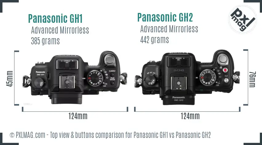 Panasonic GH1 vs Panasonic GH2 top view buttons comparison