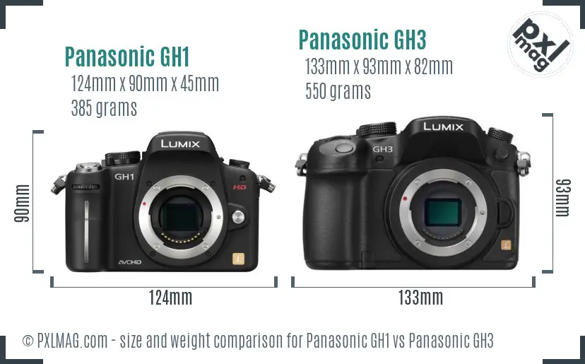 Panasonic GH1 vs Panasonic GH3 size comparison