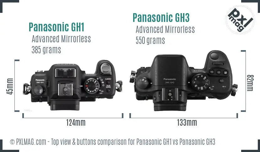 Panasonic GH1 vs Panasonic GH3 top view buttons comparison