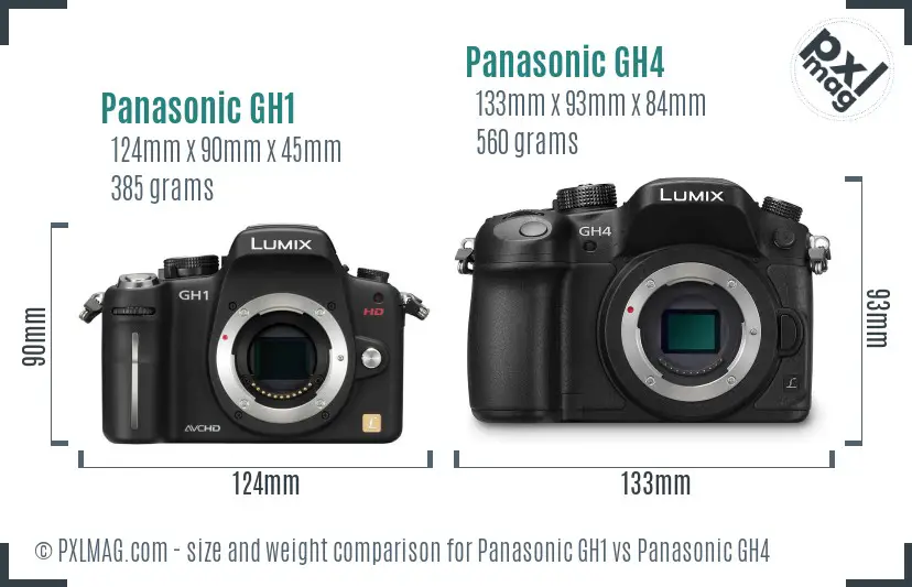 Panasonic GH1 vs Panasonic GH4 size comparison