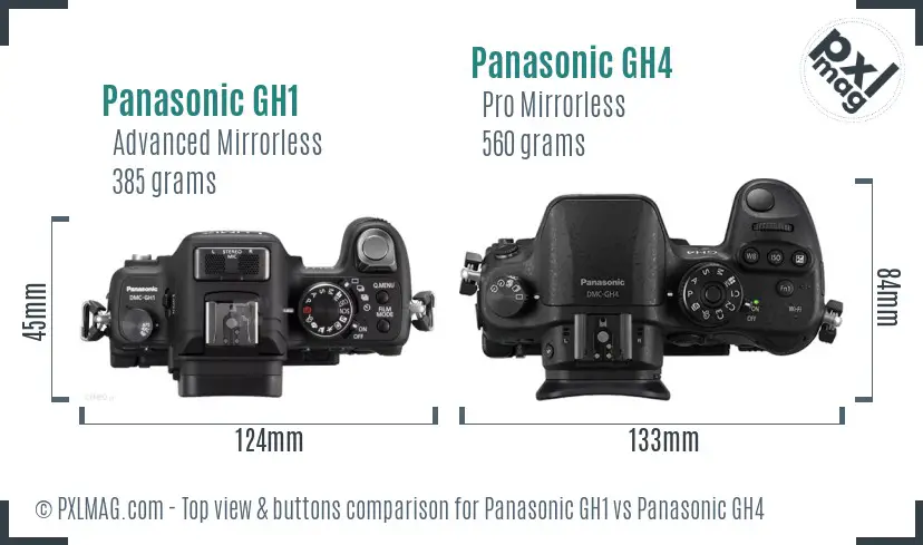 Panasonic GH1 vs Panasonic GH4 top view buttons comparison