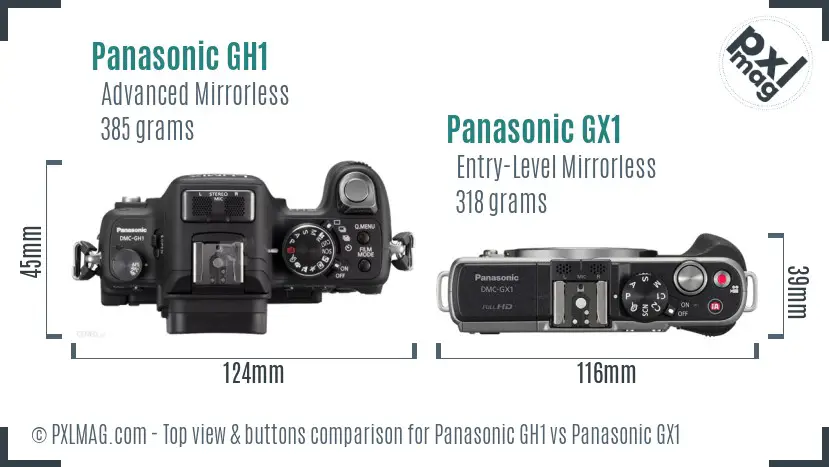 Panasonic GH1 vs Panasonic GX1 top view buttons comparison