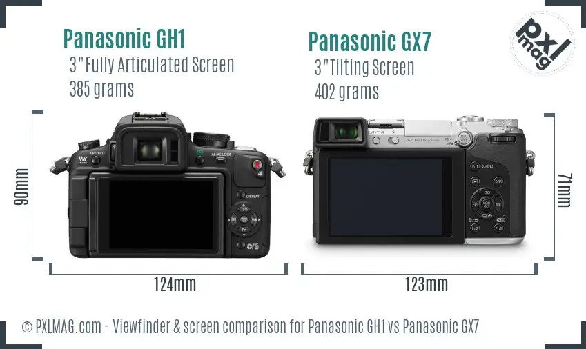 Panasonic GH1 vs Panasonic GX7 Screen and Viewfinder comparison