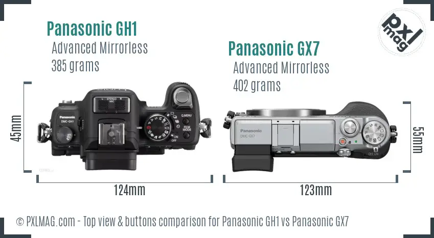 Panasonic GH1 vs Panasonic GX7 top view buttons comparison