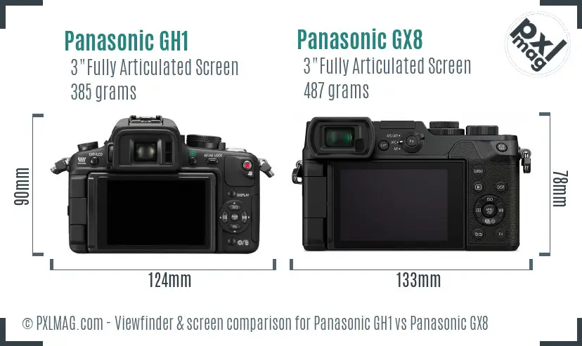 Panasonic GH1 vs Panasonic GX8 Screen and Viewfinder comparison