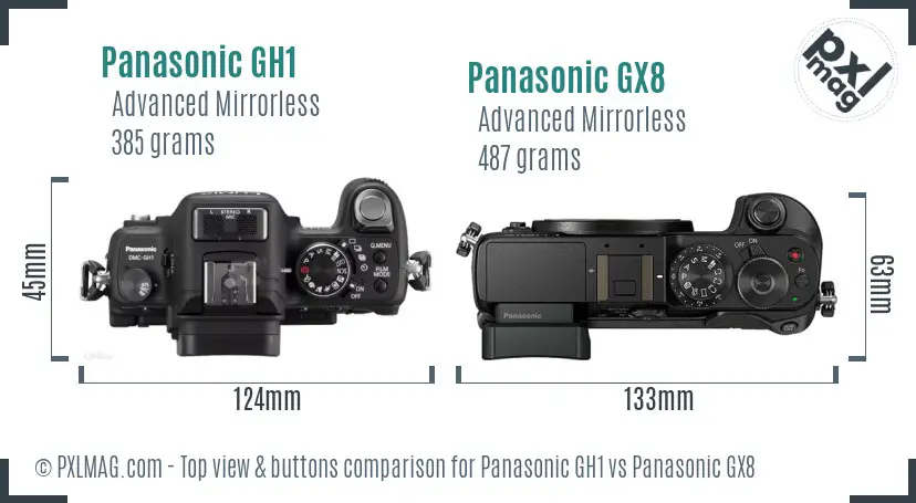 Panasonic GH1 vs Panasonic GX8 top view buttons comparison
