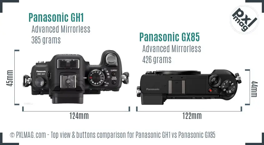 Panasonic GH1 vs Panasonic GX85 top view buttons comparison