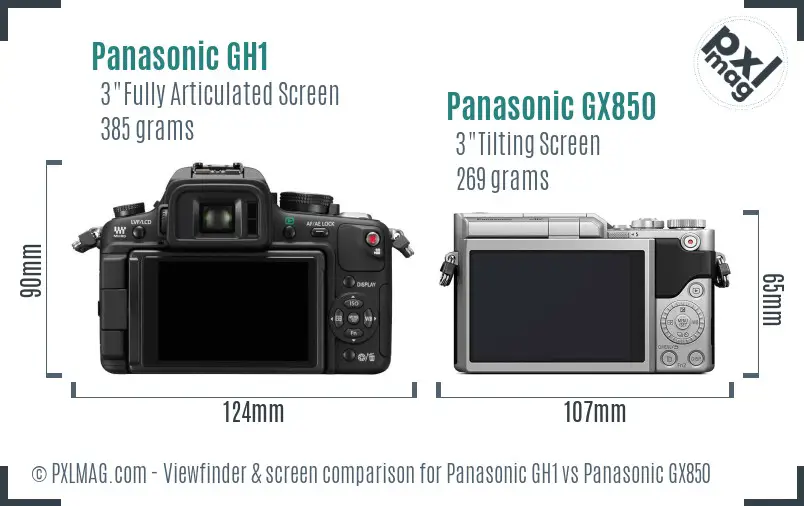 Panasonic GH1 vs Panasonic GX850 Screen and Viewfinder comparison