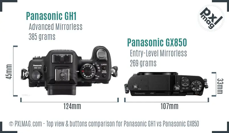 Panasonic GH1 vs Panasonic GX850 top view buttons comparison