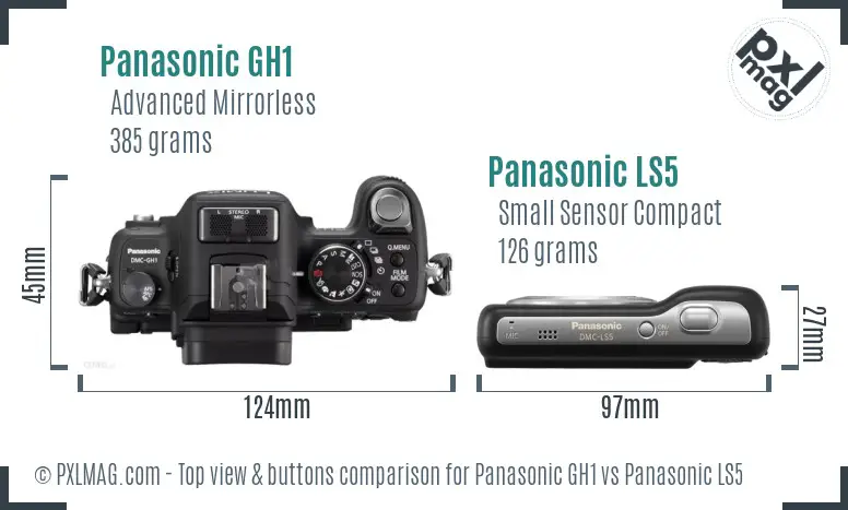 Panasonic GH1 vs Panasonic LS5 top view buttons comparison