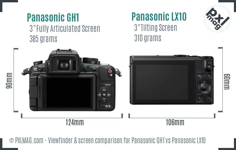 Panasonic GH1 vs Panasonic LX10 Screen and Viewfinder comparison