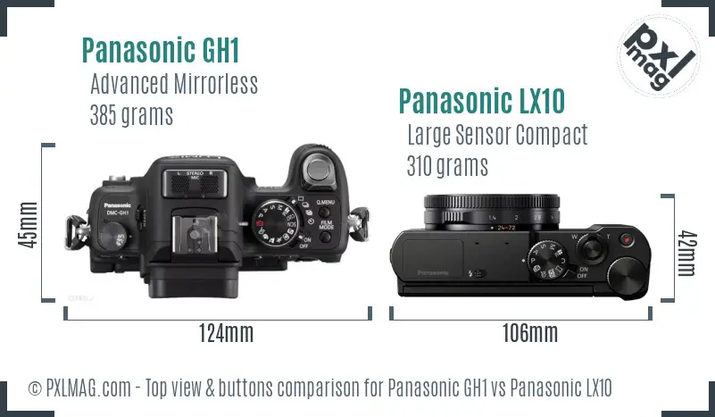 Panasonic GH1 vs Panasonic LX10 top view buttons comparison