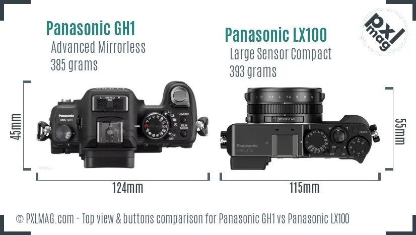 Panasonic GH1 vs Panasonic LX100 top view buttons comparison