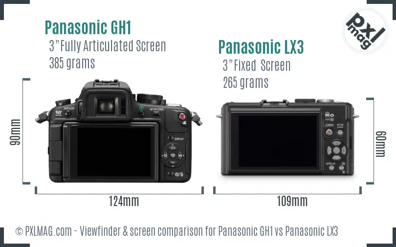 Panasonic GH1 vs Panasonic LX3 Screen and Viewfinder comparison