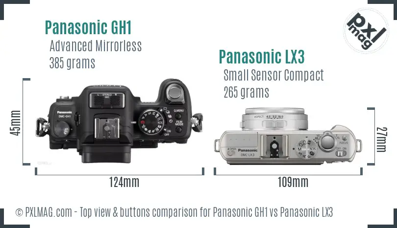Panasonic GH1 vs Panasonic LX3 top view buttons comparison