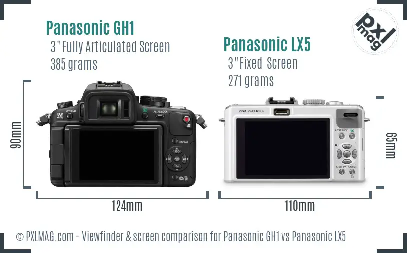 Panasonic GH1 vs Panasonic LX5 Screen and Viewfinder comparison