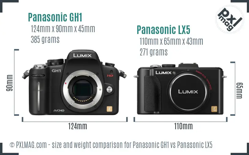 Panasonic GH1 vs Panasonic LX5 size comparison