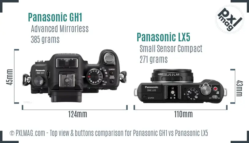 Panasonic GH1 vs Panasonic LX5 top view buttons comparison