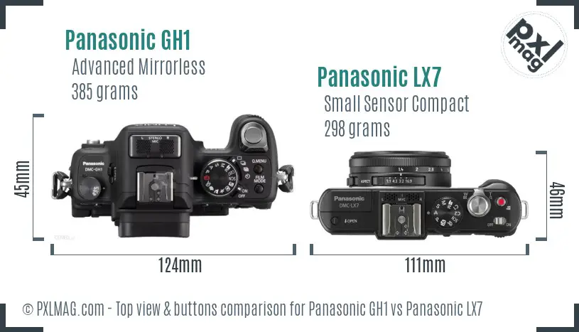 Panasonic GH1 vs Panasonic LX7 top view buttons comparison