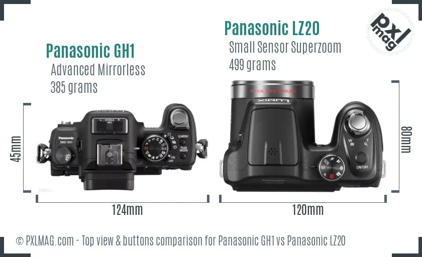 Panasonic GH1 vs Panasonic LZ20 top view buttons comparison