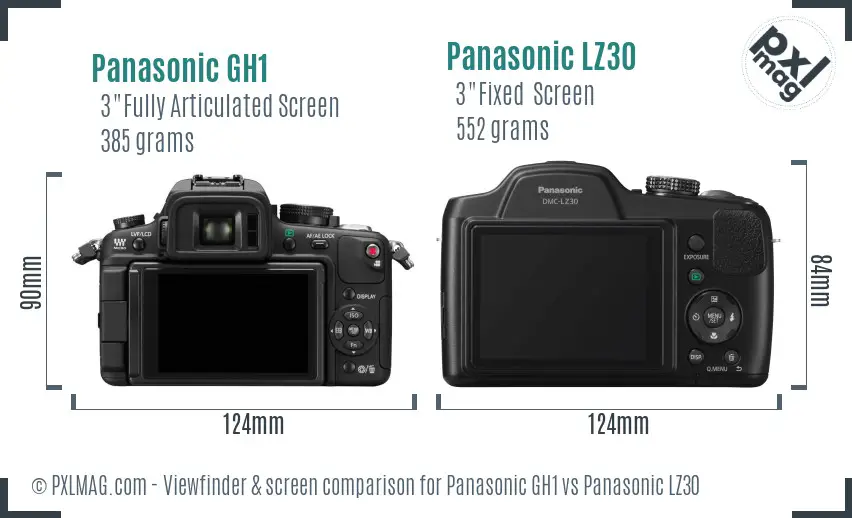 Panasonic GH1 vs Panasonic LZ30 Screen and Viewfinder comparison