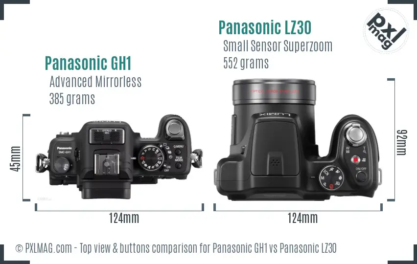 Panasonic GH1 vs Panasonic LZ30 top view buttons comparison