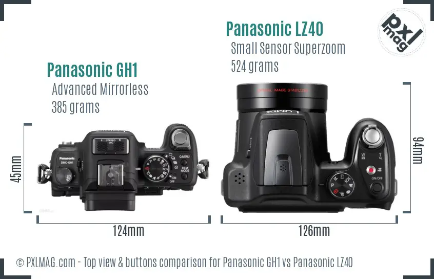 Panasonic GH1 vs Panasonic LZ40 top view buttons comparison
