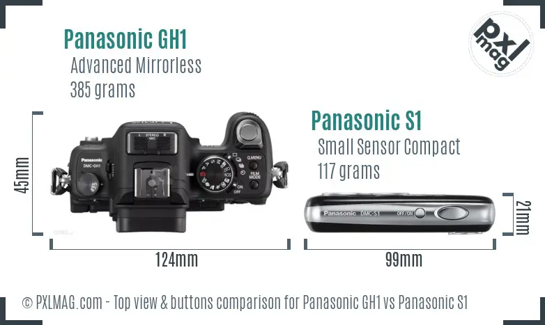 Panasonic GH1 vs Panasonic S1 top view buttons comparison