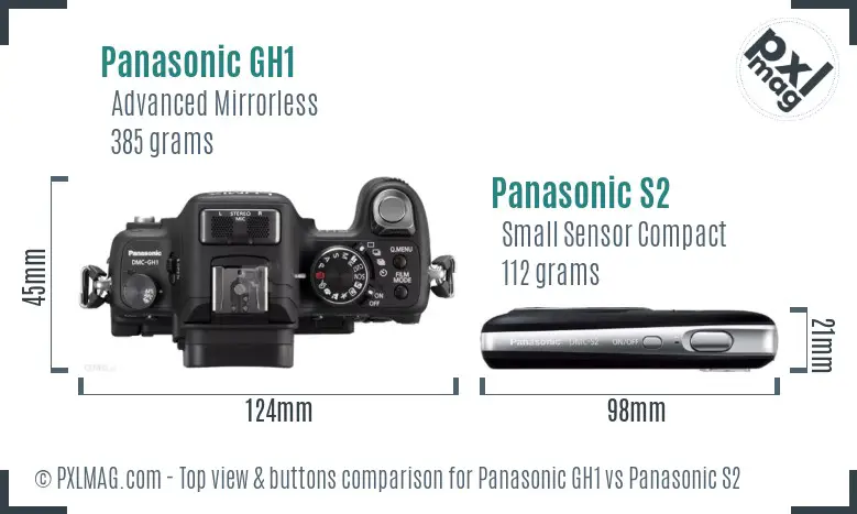 Panasonic GH1 vs Panasonic S2 top view buttons comparison
