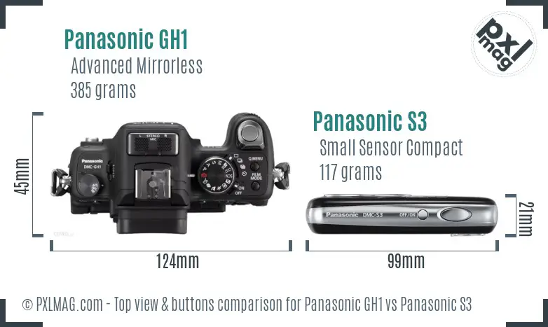 Panasonic GH1 vs Panasonic S3 top view buttons comparison