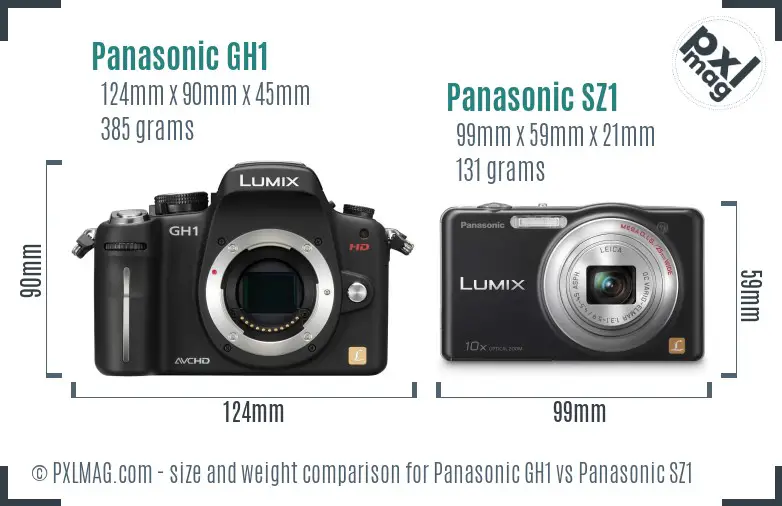 Panasonic GH1 vs Panasonic SZ1 size comparison