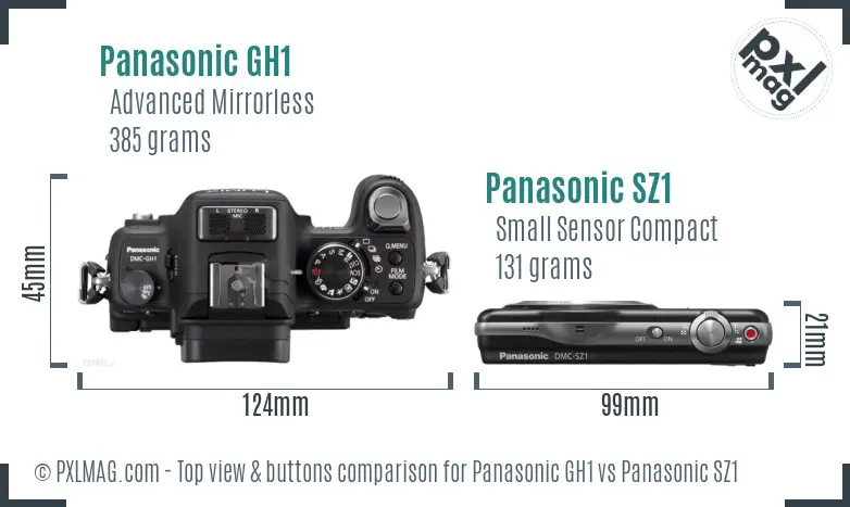 Panasonic GH1 vs Panasonic SZ1 top view buttons comparison
