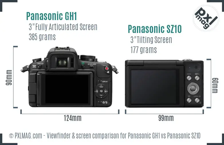 Panasonic GH1 vs Panasonic SZ10 Screen and Viewfinder comparison