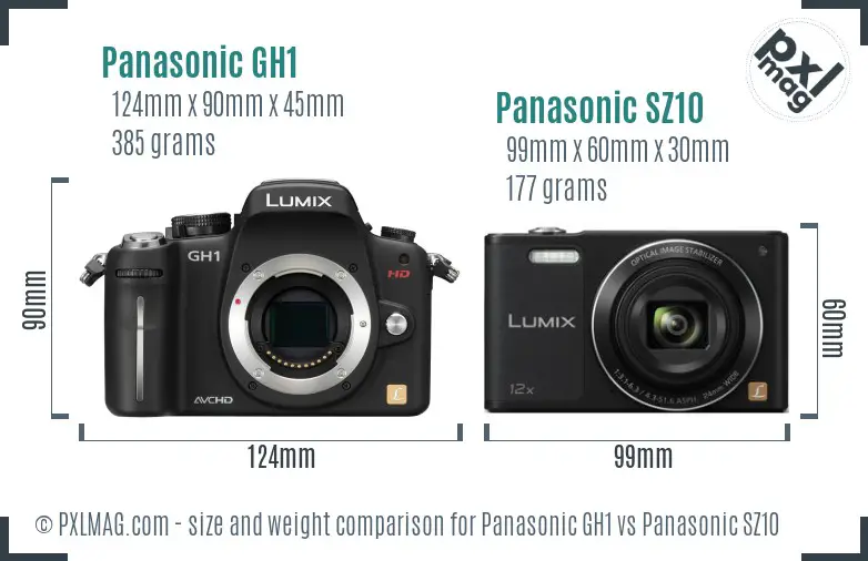 Panasonic GH1 vs Panasonic SZ10 size comparison