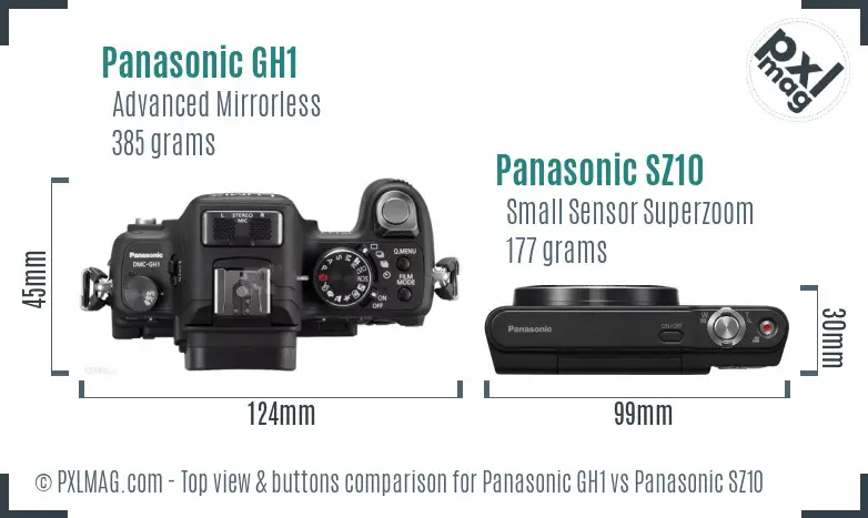 Panasonic GH1 vs Panasonic SZ10 top view buttons comparison