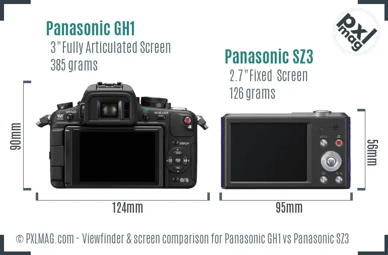 Panasonic GH1 vs Panasonic SZ3 Screen and Viewfinder comparison