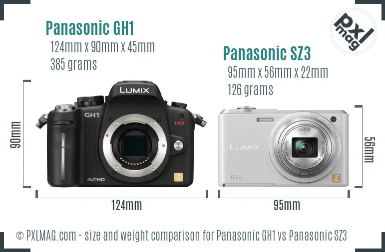 Panasonic GH1 vs Panasonic SZ3 size comparison